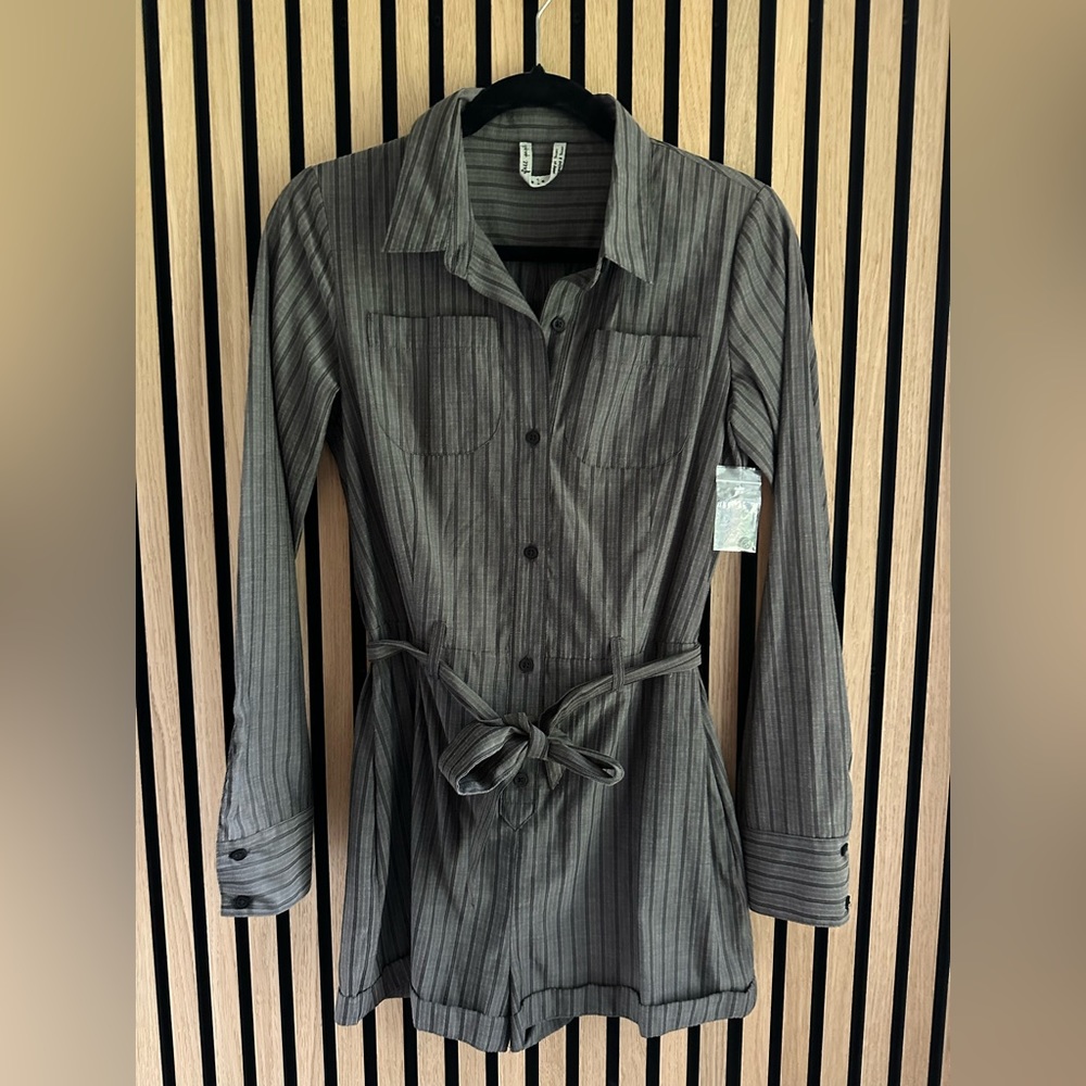 Free People Women’s Long Sleeves Romper Jumpsuits, Dark Brown Stripe, Size 2